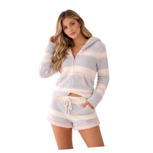 Gelato Pique Cozy Plush Hoodie Shorts Lounge Set Pastel Stripe Soft Loungewear